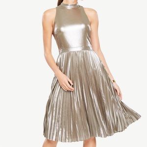ANN TAYLOR PETITE SHIMMER CHIFFON PLEATED DRESS